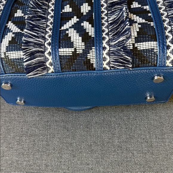 Sam Edelman Blue and Black Patterned Fringe Women's Bag with removable strap - Picture 3 of 8